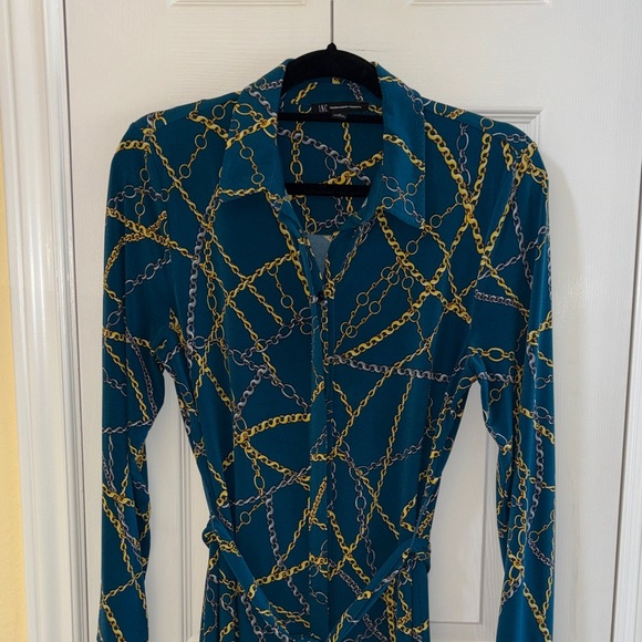 INC International Concepts Dresses & Skirts - INC International Concepts Teal and Gold Chain Pattern Blouse